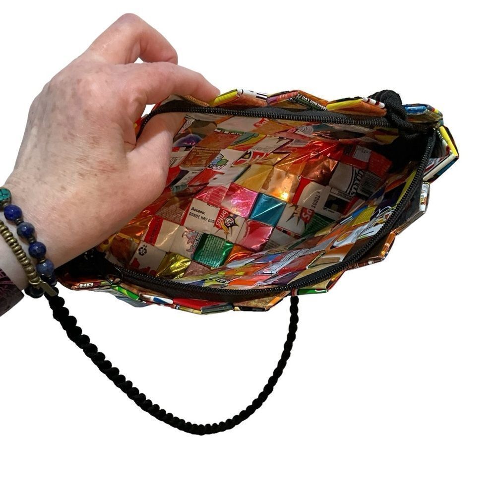 Handmade in Mexico Junk Food Woven Wrappers Bag Purse - Medium Zip Top - Picture 10 of 11